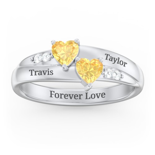 Double Heart Gemstone Ring with Accents