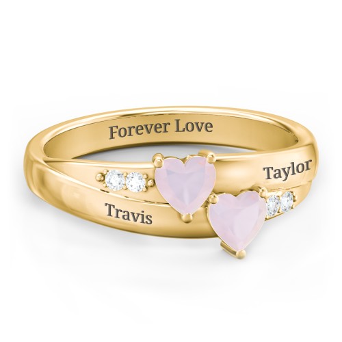 Double Heart Gemstone Ring with Accents