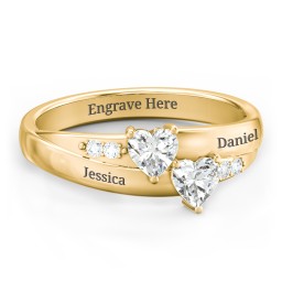 Double Heart Gemstone Ring with Accents in 18K Gold Plated Silver with Cubic Zirconia