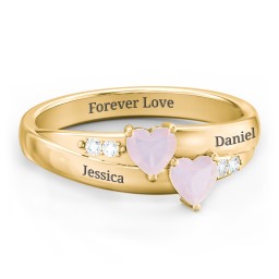 Double Heart Gemstone Ring with Accents in 18K Gold Plated Silver with Opal
