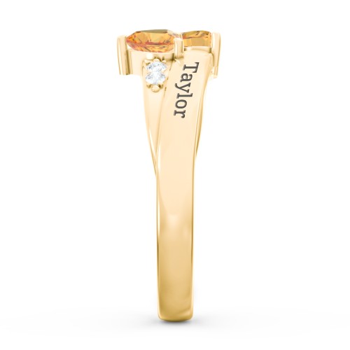 Double Heart Gemstone Ring with Accents – 18K Gold Plated Silver with Citrine and Cubic Zirconia