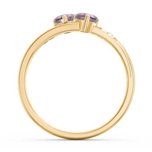 Double Heart Gemstone Ring with Accents – 18K Gold Plated Silver with Alexandrite and Cubic Zirconia