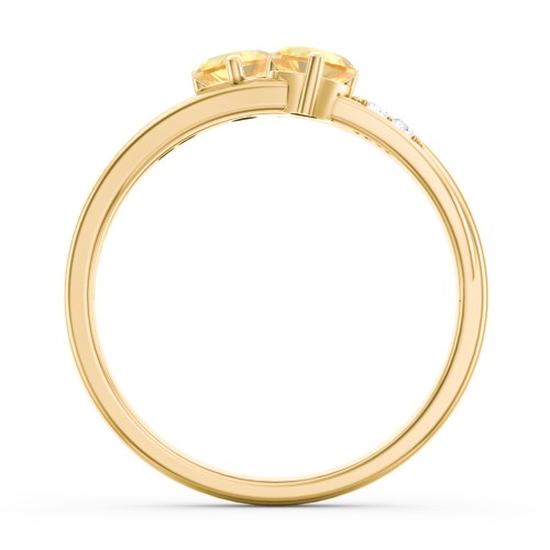 Double Heart Gemstone Ring with Accents – 18K Gold Plated Silver with Citrine and Cubic Zirconia