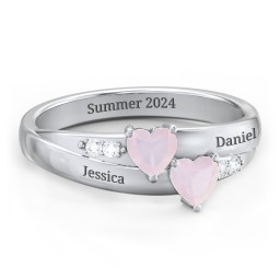 Double Heart Gemstone Ring with Accents in 925 Sterling Silver with Opal