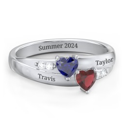 Double Heart Gemstone Ring with Accents in 925 Sterling Silver with Blue Sapphire and Garnet