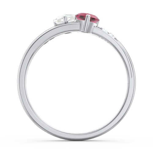 Double Heart Gemstone Ring with Accents – Sterling Silver with Cubic Zirconia and Ruby