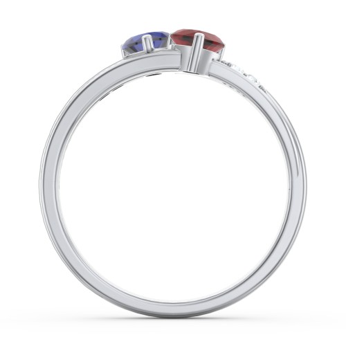 Double Heart Gemstone Ring with Accents – Sterling Silver with Blue Sapphire, Garnet, and Cubic Zirconia