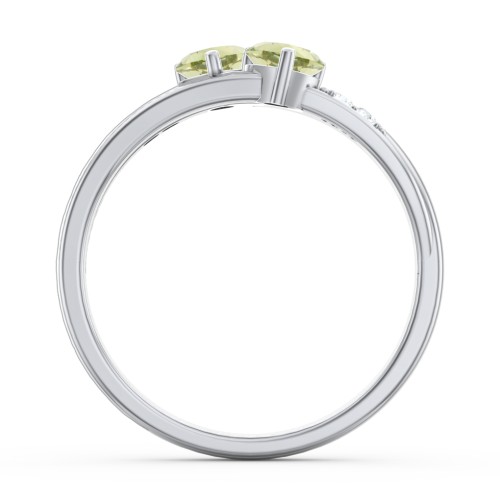 Double Heart Gemstone Ring with Accents – Sterling Silver with Peridot and Cubic Zirconia