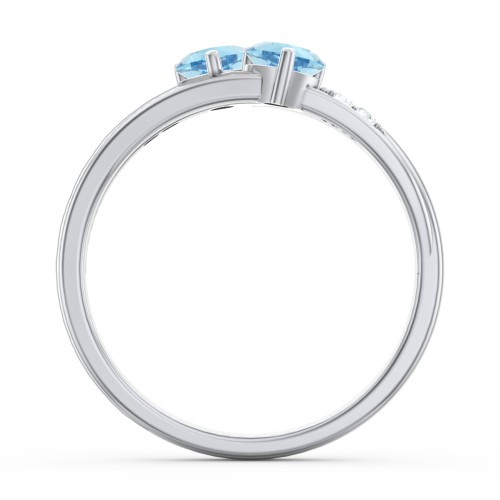 Double Heart Gemstone Ring with Accents – Sterling Silver with Blue Topaz and Cubic Zirconia