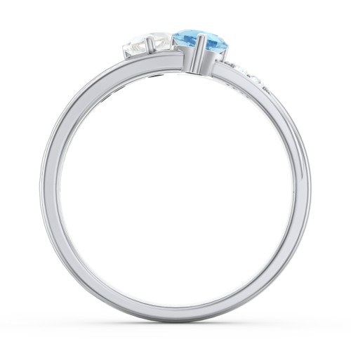 Double Heart Gemstone Ring with Accents – Sterling Silver with Cubic Zirconia and Blue Topaz
