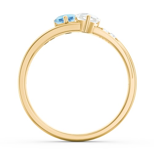 Double Heart Gemstone Ring with Accents – 9kt Yellow Gold with Blue Topaz and Cubic Zirconia