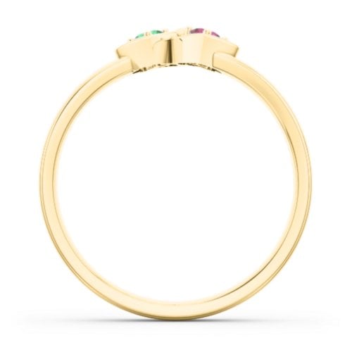 Double Interlocked Hearts Ring – 9kt Yellow Gold with Emerald and Ruby