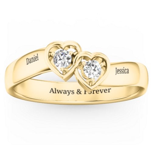 Double Interlocked Hearts Ring – 9kt Yellow Gold with Diamond