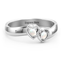 Double Interlocked Hearts Ring in 925 Sterling Silver with Opal