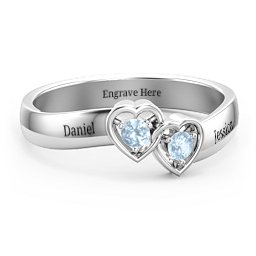 Double Interlocked Hearts Ring in 925 Sterling Silver with Blue Topaz