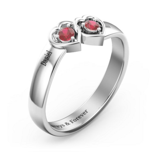 Double Interlocked Hearts Ring – Sterling Silver with Garnet