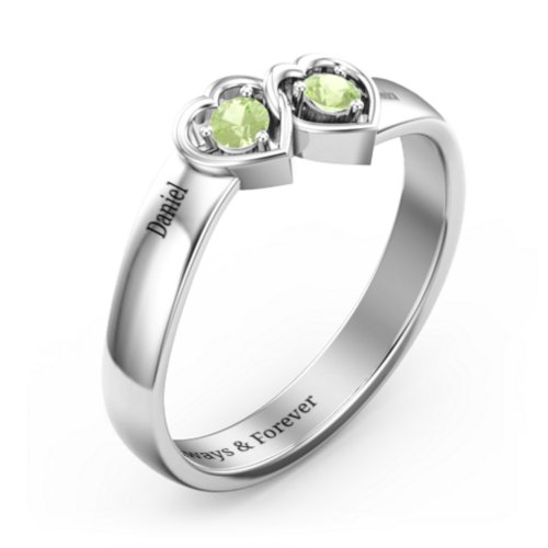 Double Interlocked Hearts Ring – Sterling Silver with Peridot