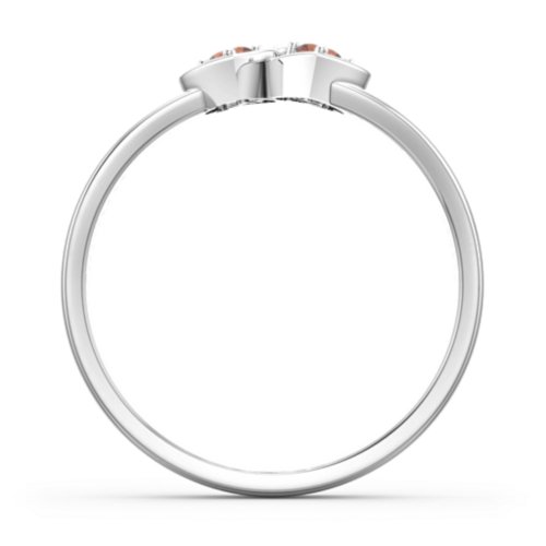 Double Interlocked Hearts Ring – Sterling Silver with Garnet