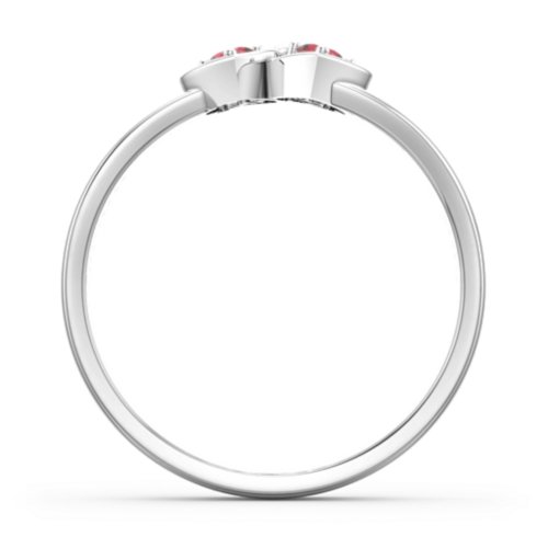 Double Interlocked Hearts Ring – Sterling Silver with Garnet