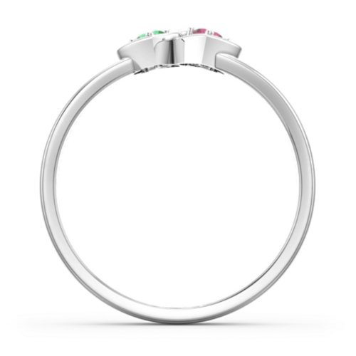 Double Interlocked Hearts Ring – Sterling Silver with Emerald and Ruby