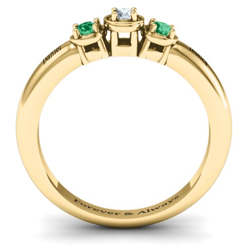 Triple Round Stone Ring – 9kt Yellow Gold with Emerald and Cubic Zirconia