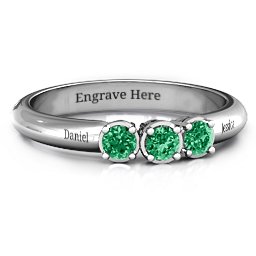Triple Round Stone Ring in 925 Sterling Silver with Emerald