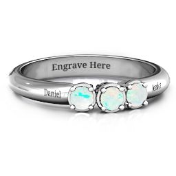 Triple Round Stone Ring in 925 Sterling Silver with Opal