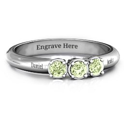 Triple Round Stone Ring in 925 Sterling Silver with Peridot