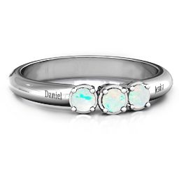 Triple Round Stone Ring in 925 Sterling Silver with Opal