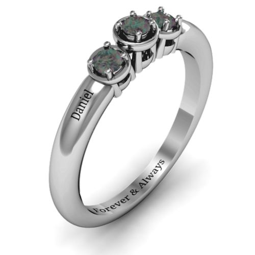 Triple Round Stone Ring – Sterling Silver with Alexandrite