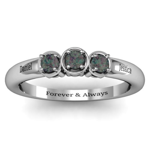 Triple Round Stone Ring – Sterling Silver with Alexandrite