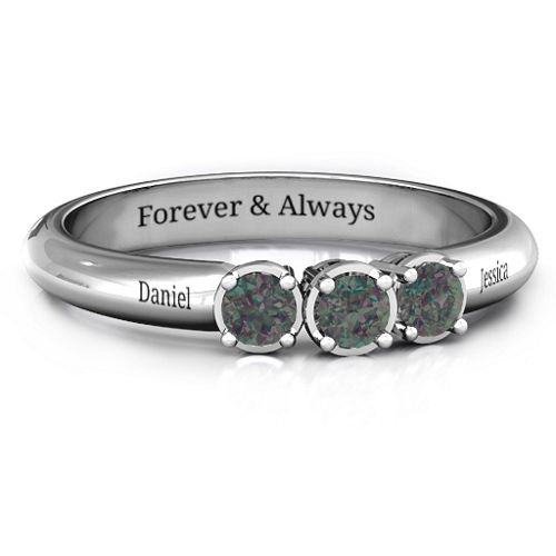 Triple Round Stone Ring – Sterling Silver with Alexandrite