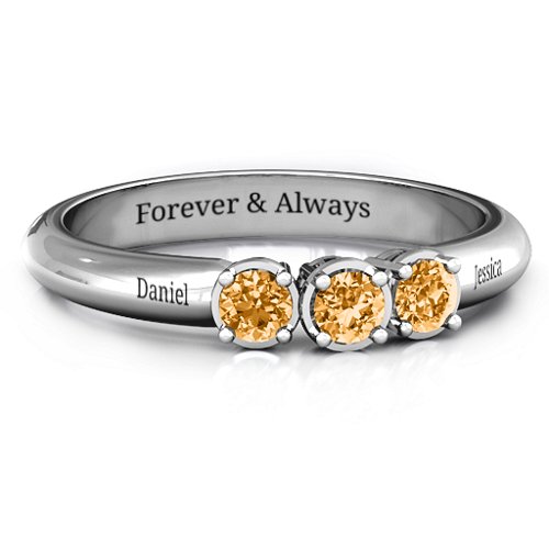 Triple Round Stone Ring – Sterling Silver with Citrine