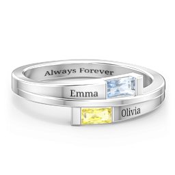 Double Baguette Bypass Ring in 925 Sterling Silver with Aquamarine and Citrine