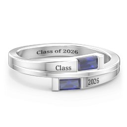 Double Baguette Bypass Ring in 925 Sterling Silver with Blue Sapphire