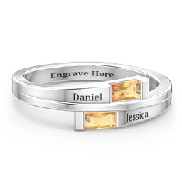 Double Baguette Bypass Ring in 925 Sterling Silver with Citrine
