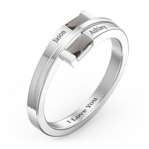 Double Baguette Bypass Ring – Sterling Silver with Smokey Quartz
