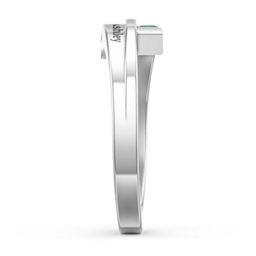 Double Baguette Bypass Ring – Sterling Silver with Emerald