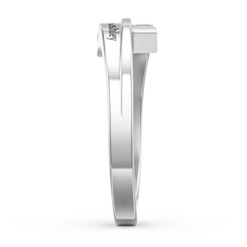Double Baguette Bypass Ring – Sterling Silver with Emerald and Ruby