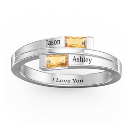 Double Baguette Bypass Ring – Sterling Silver with Citrine