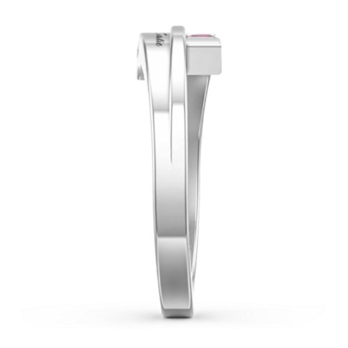 Double Baguette Bypass Ring – 9kt White Gold with Ruby and Cubic Zirconia