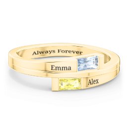 Double Baguette Bypass Ring in 9K Solid Yellow Gold with Aquamarine and Citrine