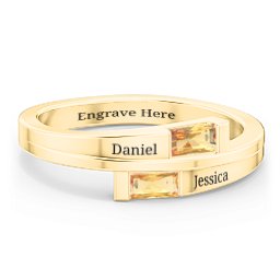 Double Baguette Bypass Ring in 9K Solid Yellow Gold with Citrine