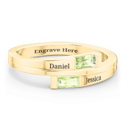 Double Baguette Bypass Ring in 9K Solid Yellow Gold with Peridot