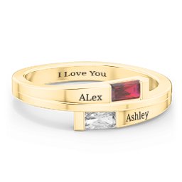 Double Baguette Bypass Ring in 9K Solid Yellow Gold