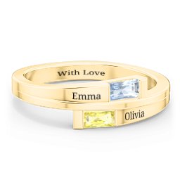 Double Baguette Bypass Ring in 9K Solid Yellow Gold with Aquamarine and Citrine