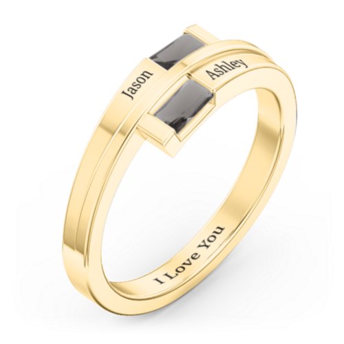 Double Baguette Bypass Ring – 9kt Yellow Gold with Smokey Quartz