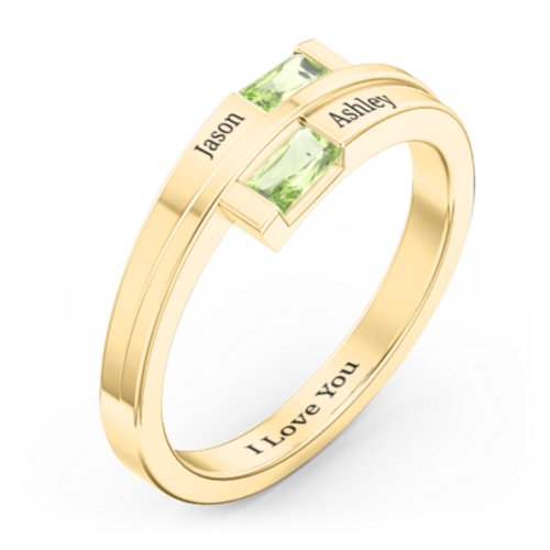 Double Baguette Bypass Ring – 9kt Yellow Gold with Peridot