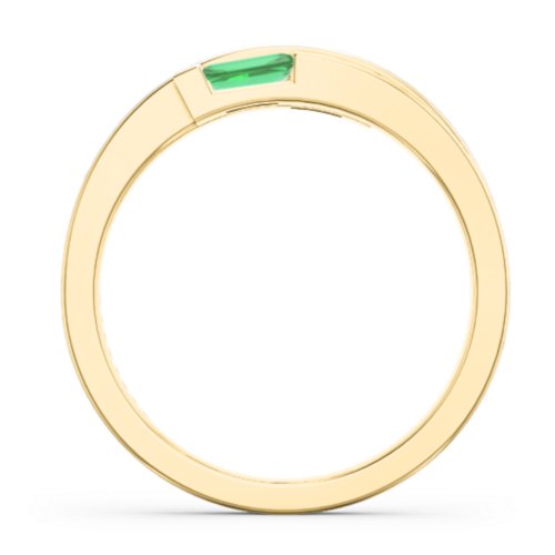 Double Baguette Bypass Ring – 9kt Yellow Gold with Pink Tourmaline and Emerald