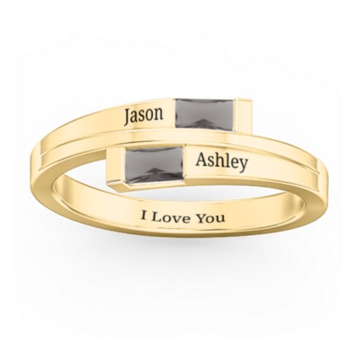 Double Baguette Bypass Ring – 9kt Yellow Gold with Smokey Quartz